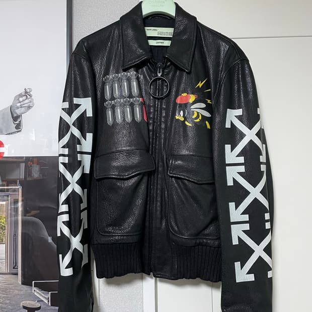 오프화이트 엔젤 핀업 밤버 레더 자켓