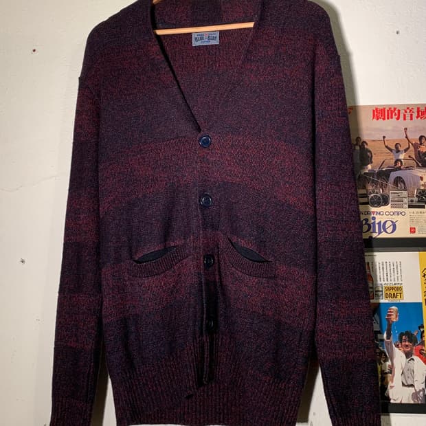 블루블루 인디고 레드 스트라이프 가디건