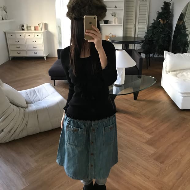 vintage denim button skirt