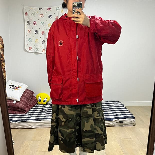 Converse 컨버스 레드 바람막이 후드 자켓
