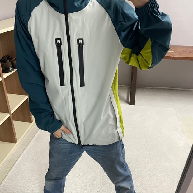 XL) jpn 폴리 형광 배색 윈드브레이커 자켓