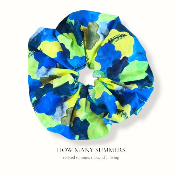 Large 유니크 카모 곱창 블루 옐로우 컬러풀 볼륨 헤어끈 hair