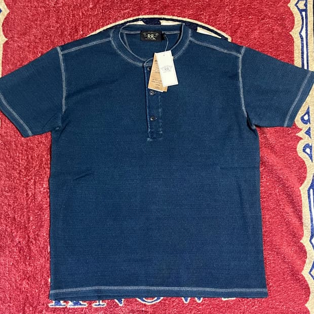 RRL 인디고 와플 니트 헨리 더블알엘