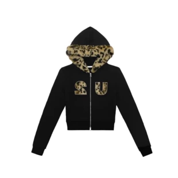 폴링업 레오파트 퍼 후드집업