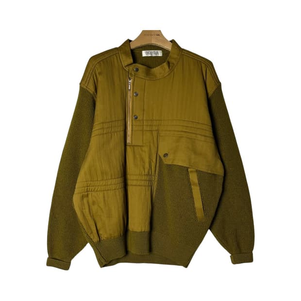 [ORORA] 오로라 울 니트 배색 하프집업 자켓