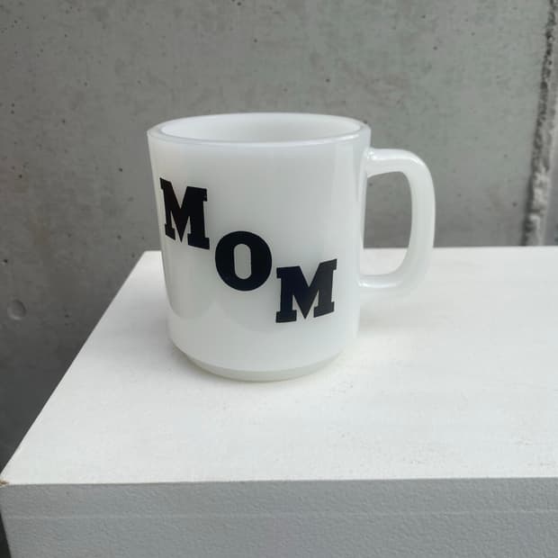 Glasbake “Mom” white milk glass
