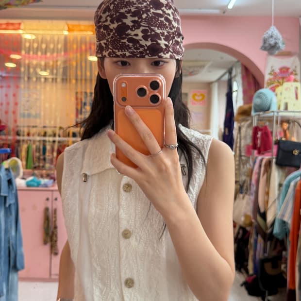 빈티지 에스닉 브라운 패턴 스카프