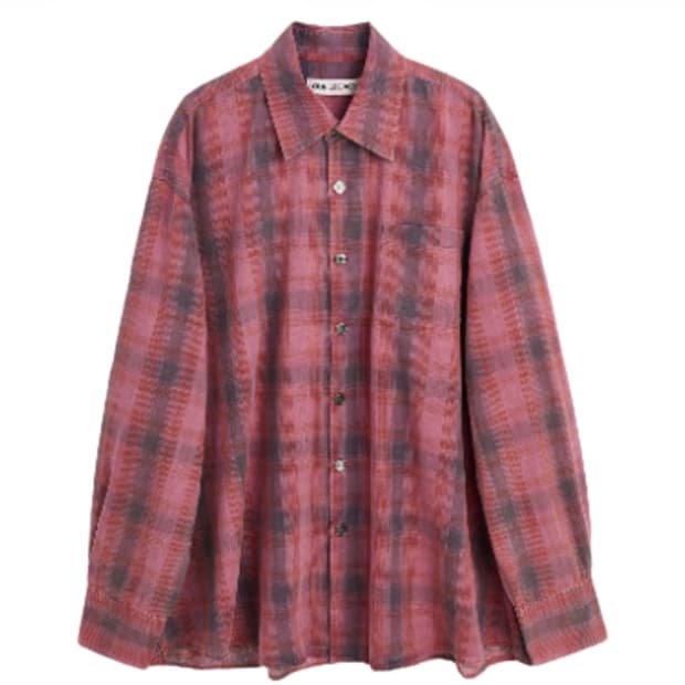 아워레가시 보로우드 셔츠 로와 플란넬 체크 핑크 그레이