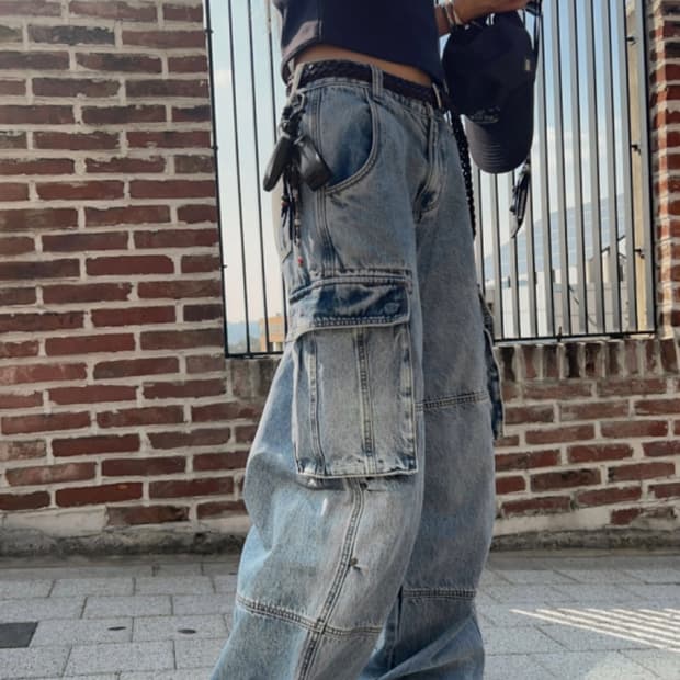 [마켓]와이드 워싱 카고팬츠