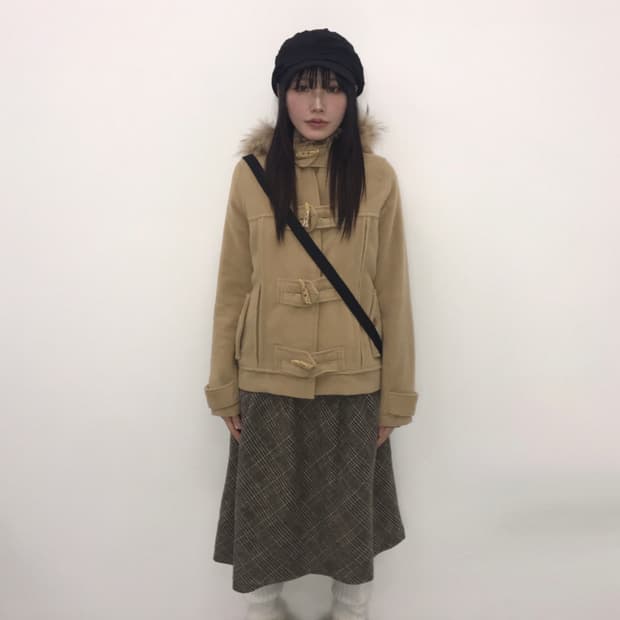 Jpn Beige Fur-Trimmed Hooded Duffle Coat