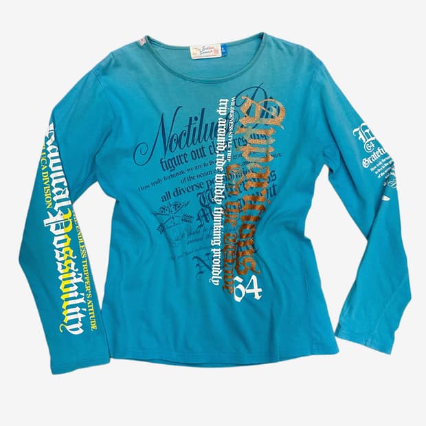 punk lettering blue t-shirt