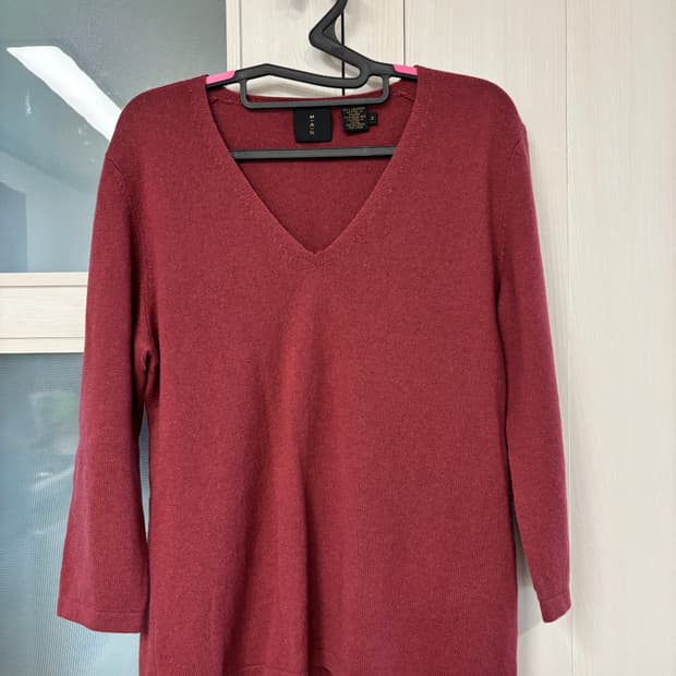 빈티지_ 브이넥 버건디 캐시미어 100 니트 