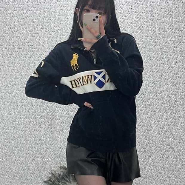 폴로 랄프로렌 치프키프 블랙와치 반집업 맨투맨 L C09455