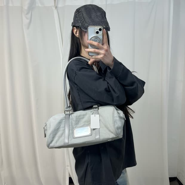 Matin Kim Grey Nylon Shoulder Bag