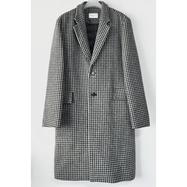 산드로옴므 구스 체크 울 코트