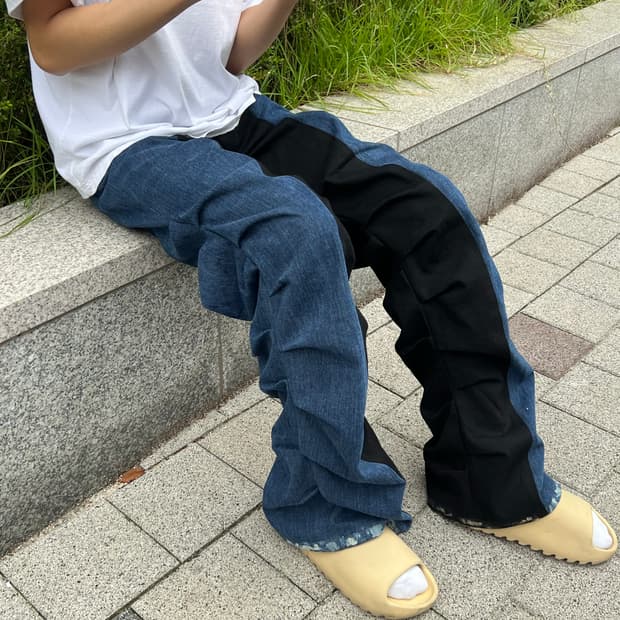 데님 주름 팬츠 L