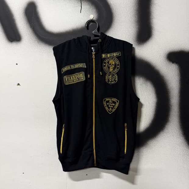 VTG 빈티지 고스 락 펑크 프린팅 집업 레더 패치 후디