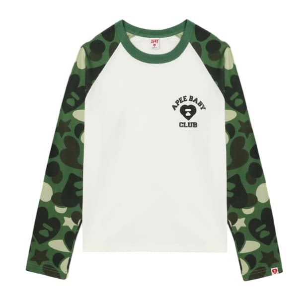 베이프 정품 여성용S 에이피 래글런 카모 긴팔티
