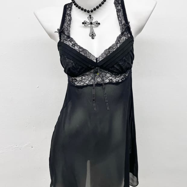 에블린 블랙 레이스 시어 슬립