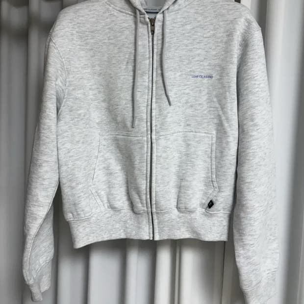 로우클래식 플리스 라인 집업 후디 - 라이트 멜란지 그레이