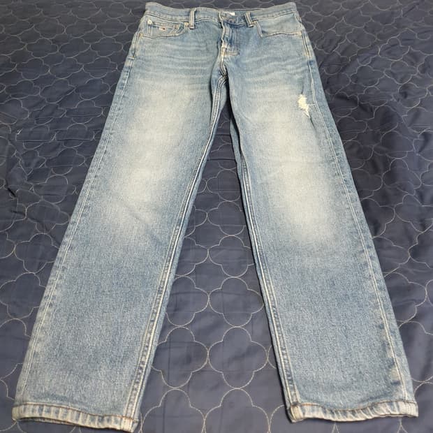 타미진스 릴렉스드 크롭 스트레치 워싱 데님팬츠 인디고 (28)