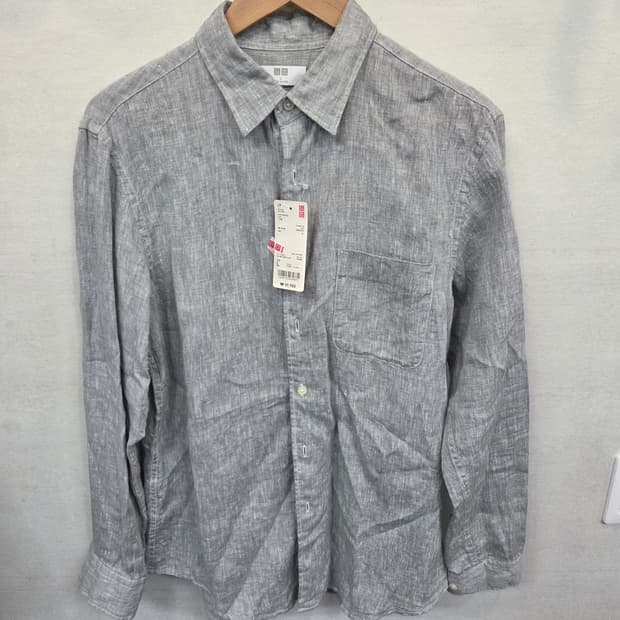 유니클로 린넨 셔츠긴팔 L 그레이 