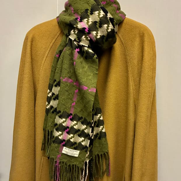 BURBERRY 버버리 하운드투스 체크 울 캐시미어 롱 머플러 목도리