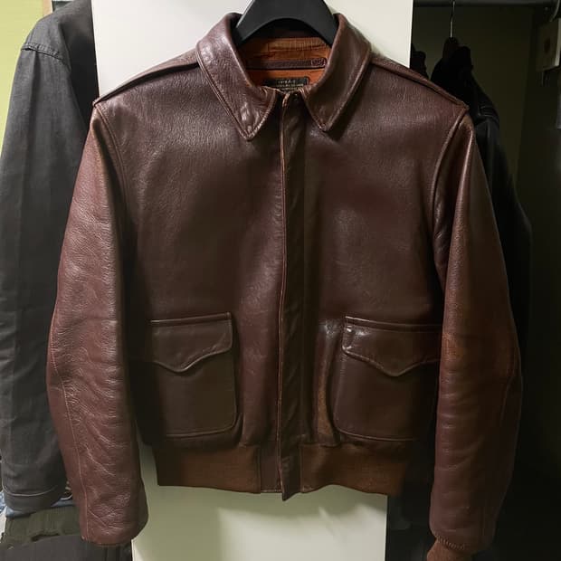 구 리얼맥코이 차심 말가죽 a-2 플라이트 자켓 씰브라운