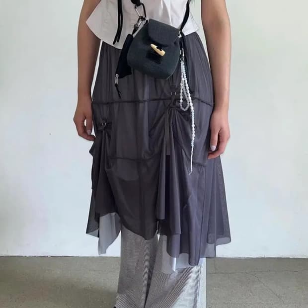 탠스댄스 레이어드 메쉬 스커트 차콜