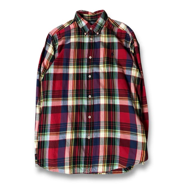 폴로랄프로렌 레드 그린 네이비 멀티 배색 체크 긴팔 셔츠 XL