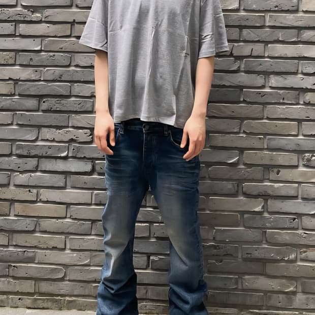 언더마이카 MU114 오리지널 로고 워시드블루 슬림 플레어진