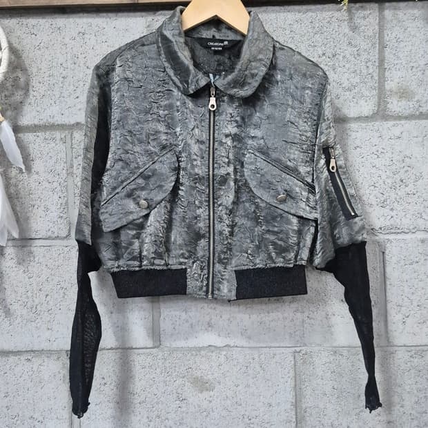 실버 텍스처드 봄버 자켓