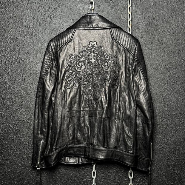 Black Embroidery Leather Rider Jacket 