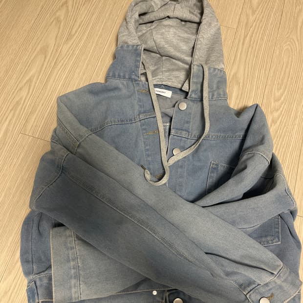 후드 탈부착 청자켓 세미크롭 연청