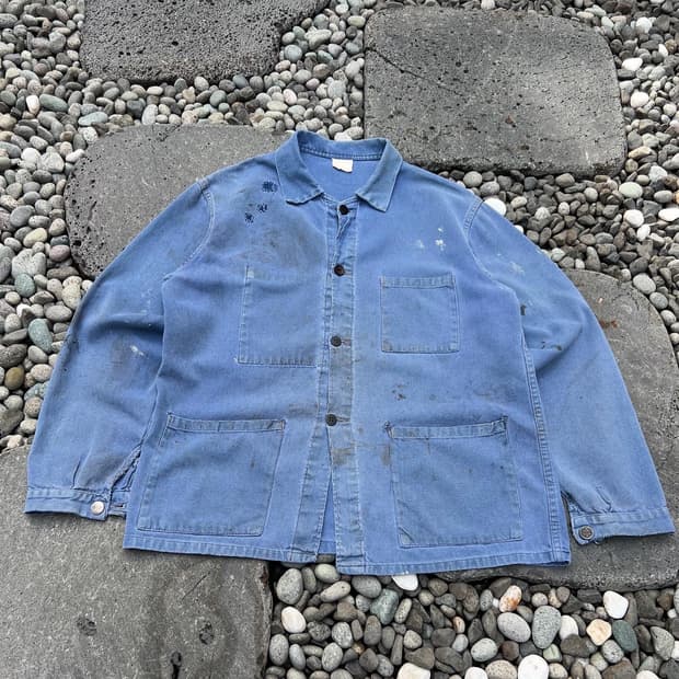 WASHING BLUE FADED DIRTY OLD 빈티지프렌치워크자켓
