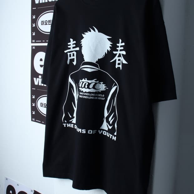 (L-XL) 아오비언스 반팔 티셔츠 프린팅 블랙 올드스쿨-H32239