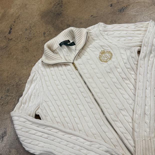 폴로 랄프로렌  화이트 꽈배기 니트 집업 