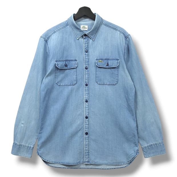 [100] 라코스테  중청 워싱 플립포켓 슬림핏 데님 긴팔셔츠