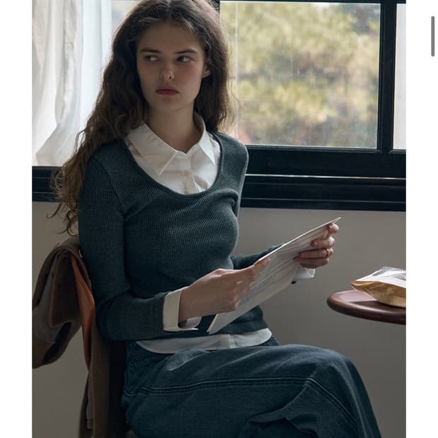 (S) 드로우핏 우먼 포엠 레이어드 카라 셔츠 탑 [CHARCOAL]