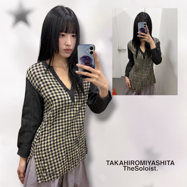 솔로이스트 체크 튜닉 블라우스