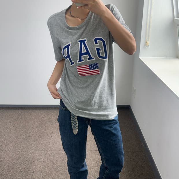 Gap 갭 블루 성조기 그레이 반팔