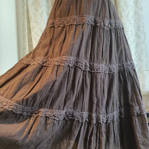 [일본빈티지] 모리걸 브라운 골드 캉캉 롱 스커트