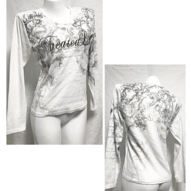 빈티지 펑크 레터링 스터드 자수 롱슬리브 탑