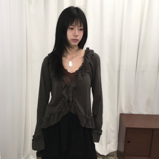 브라운 프릴 가디건