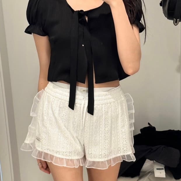 오버듀플레어 오간자 프릴 반바지