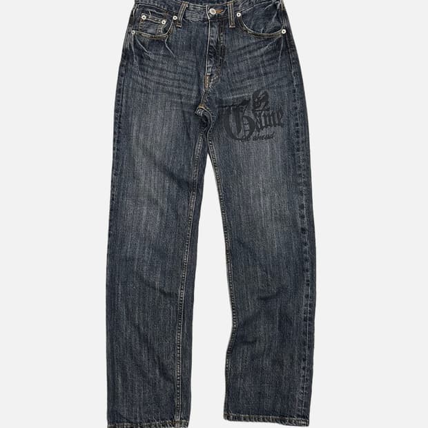 skull logo fade straight jean