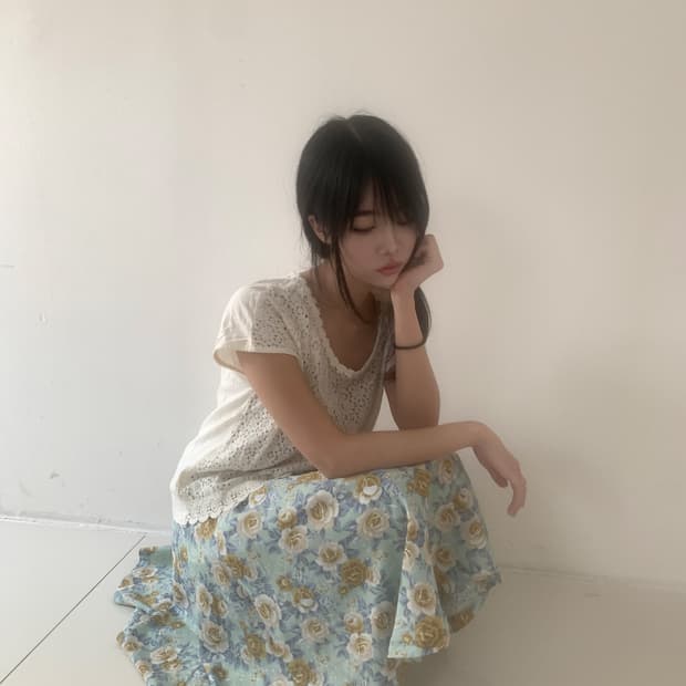 Floral long skirt(mint)