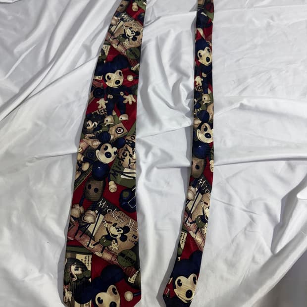 90s 디즈니 미키마우스 레트로 디자인 실크 넥타이