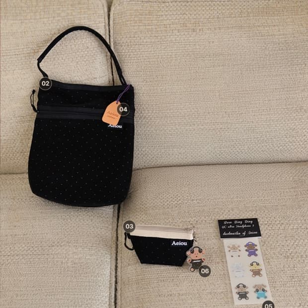 아에이오우 크로스백+파우치+키링+스티커 일괄