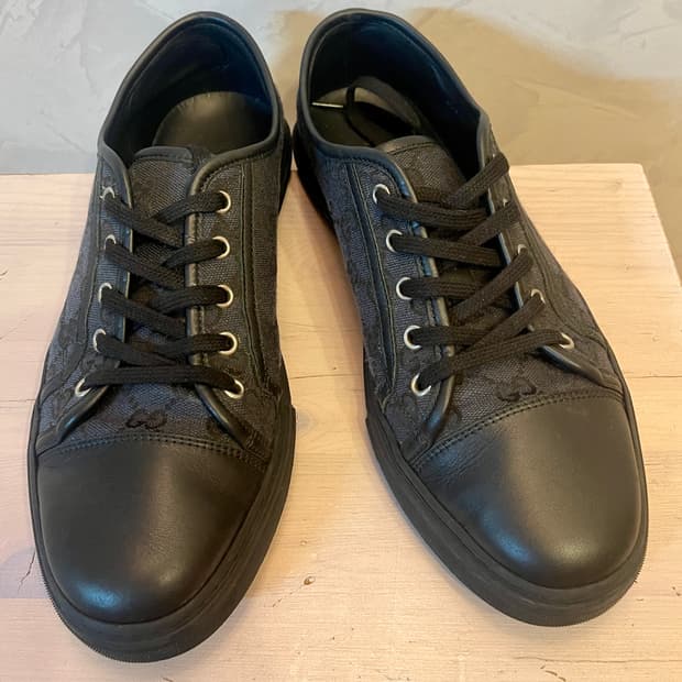 구찌 GUCCI/GG 캔버스 가죽 블랙 로우탑 스니커즈 7.5